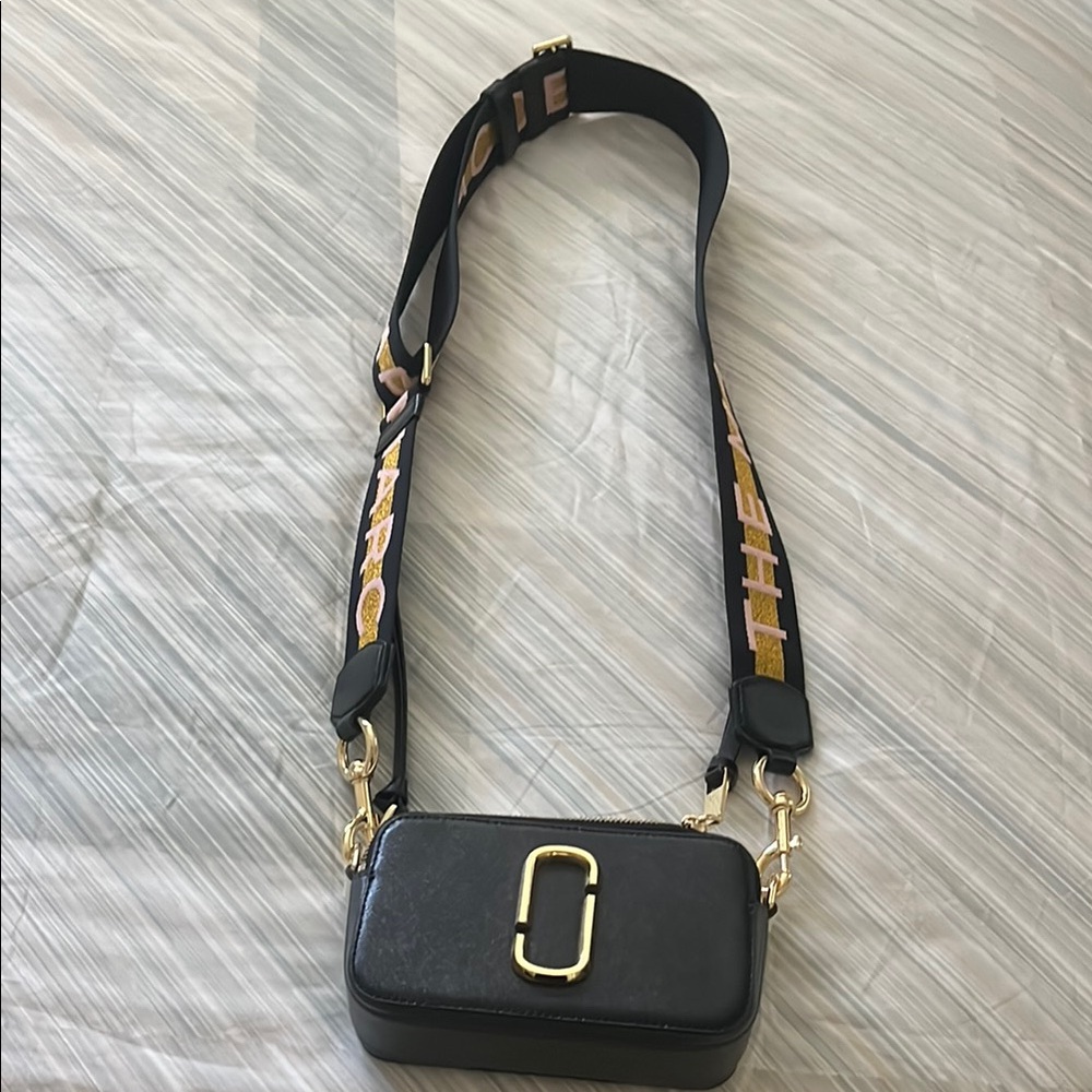 Marc Jacobs Black Crossbody Snapshot Bag with Gold Hardware
